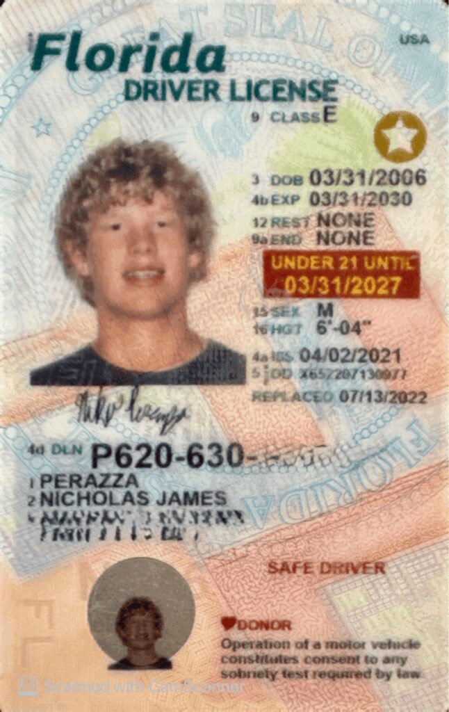 A child's identification card with personal details and photo.